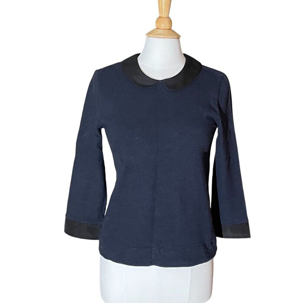 J. Crew Navy, Black Peter Pan Collar & Cuffs Sweater Coquette, Academia S